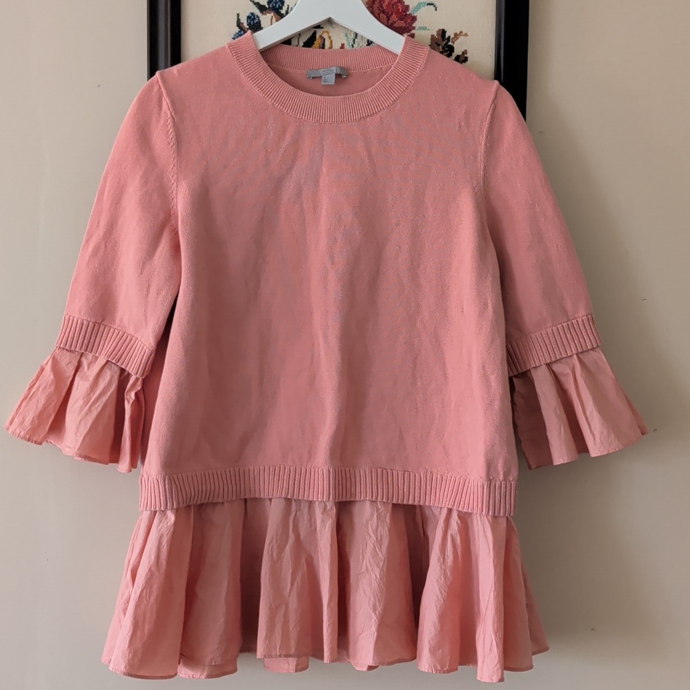 COS Pink Ruffle Hem Cotton Pullover Top